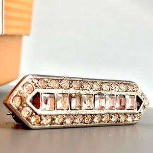 Vintage White Rhinestone Silver Brooch Lapel Pin